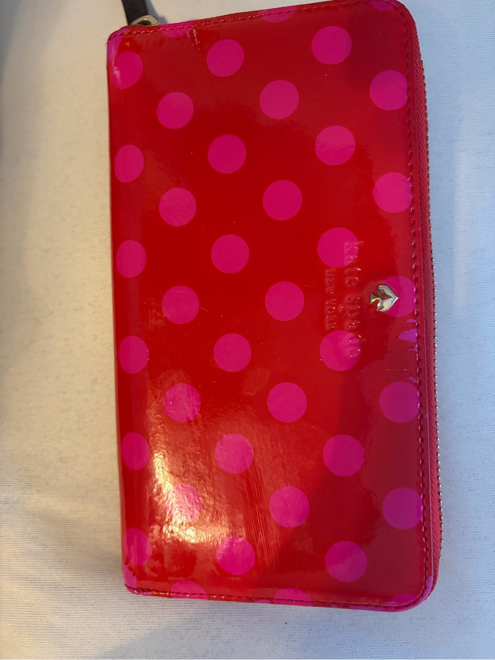 kate spade Pink Polka Dot Patent Zip Wallet